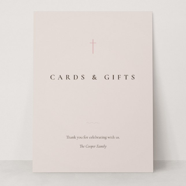 Sinal de Mesa Cartões e Presentes Cruz Mínima Grac (Grace | Blush - 6.5 x 8.75" Cards & Gifts Card Sign)