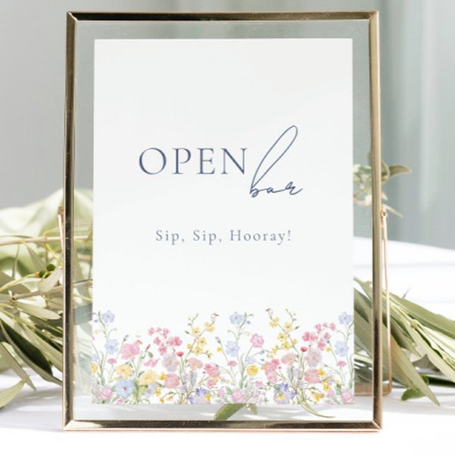 Sinal de Mesa de Casamento com Barra Aberta de Flo (Lush Floral Open Bar Wedding Tabletop Sign)