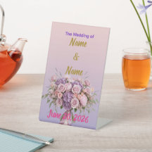 Sinal de Mesa de Casamento com Ombre Floral de Lav