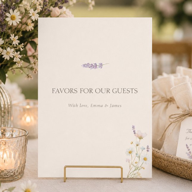 Sinal de Mesa de Lembranças de Casamento de Flores (Bohemian Wildflowers Wedding Favors Tabletop Sign)