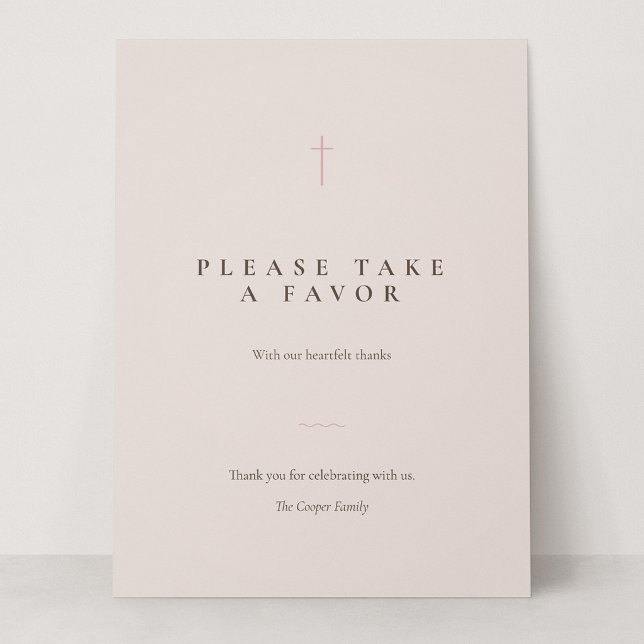 Sinal de Mesa para Favor Leve Grace Blush Minimal  (Grace | Blush - Please Take a Favor 6.5 x 8.75" Card Sign)