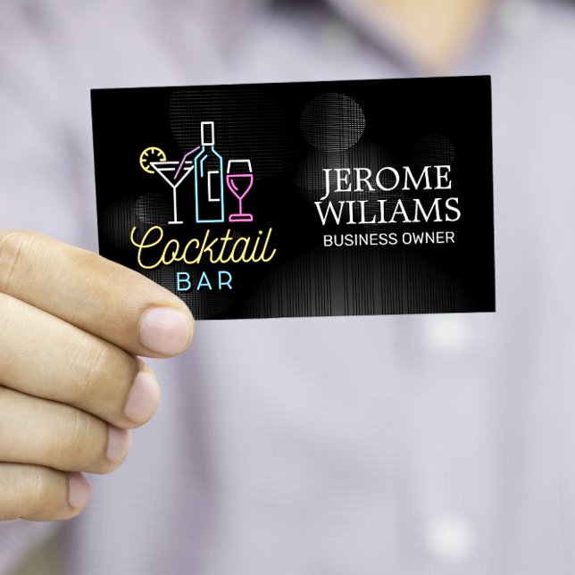 Sinal de Neon | Cartão de visita Bar coquetel (Criador carregado)