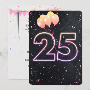 Sinal de Neon de Aniversário de 25 Anos em Convite