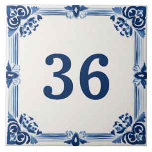 Sinal de Número de Casa Personalizado de Delft Azu