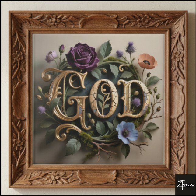 Sinal de palavra GOD dourada floral antiga (Criador carregado)