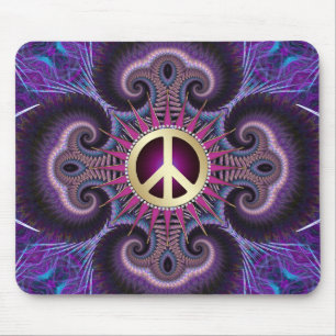 Sinal de Paz Groovy Fractals Roxo Mousepad