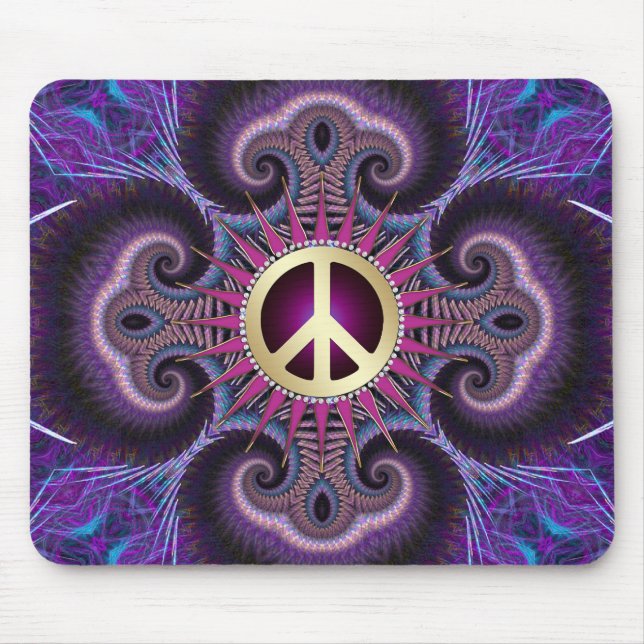 Sinal de Paz Groovy Fractals Roxo Mousepad (Frente)