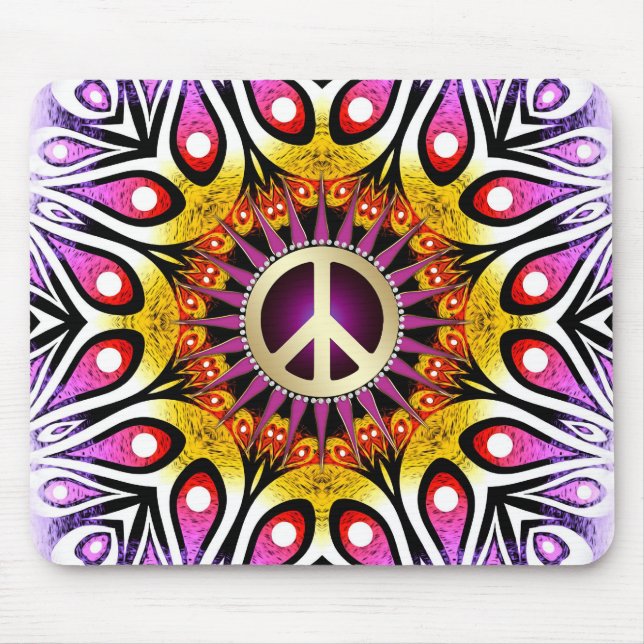 Sinal de Paz Groovy Púrpura Pink Mousepad (Frente)