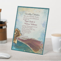 Sinal de Pedestal de Casamento Abstrato em Dourado