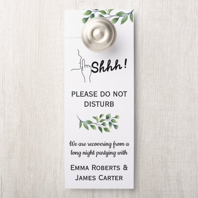 Sinal de Porta de Casamento Elegante com Folhas Lu (Na maçaneta)