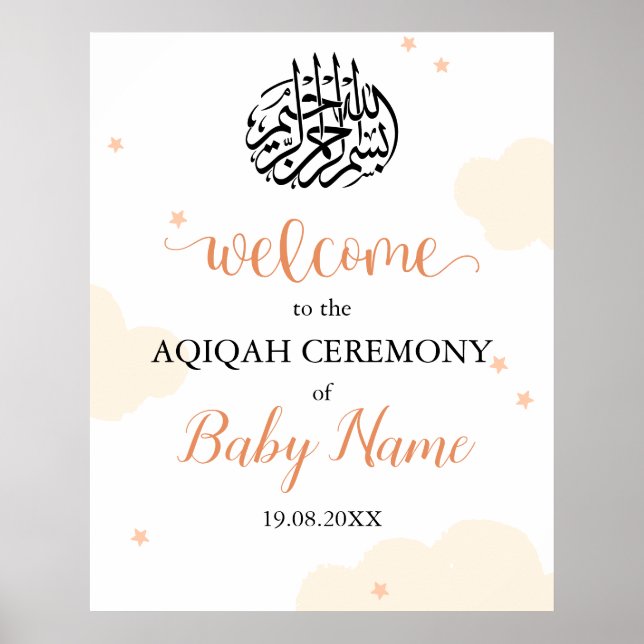 Sinal de Poster Aqiqah Aqeqah Neutra Moderna Editá (Frente)