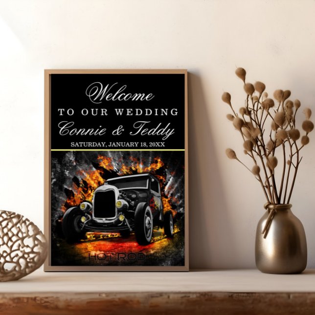 Sinal de Poster de Casamento de Fogo de Quente Rod (Criador carregado)