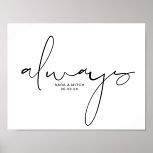 Sinal de Poster de Casamento Sempre com Nomes e Da