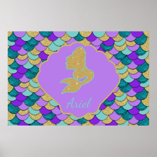 Sinal de Poster de Mermaid Party Backdrop (Frente)