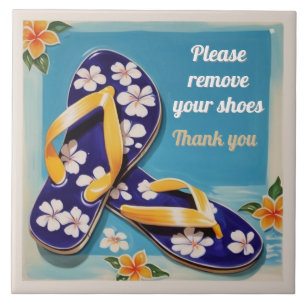 Sinal de Remover Sapatos Azul Chinelos Havaianos