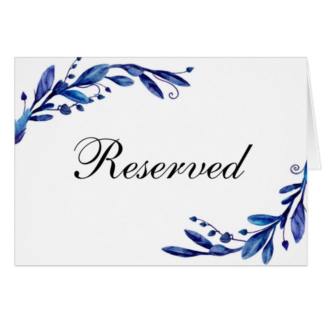 Sinal de reserva de casamento azul. Cartão de mesa (Frente horizontal)
