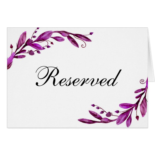Sinal de reserva de casamento roxo. Cartão de mesa (Frente horizontal)