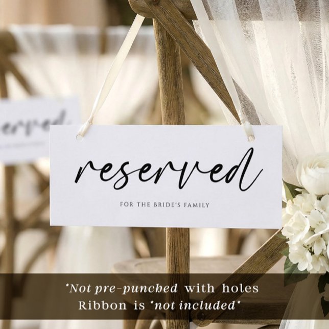 Sinal de Reservado para Casamento Moderno com Letr (Modern handwriting reserved sign to hang on chairs.)
