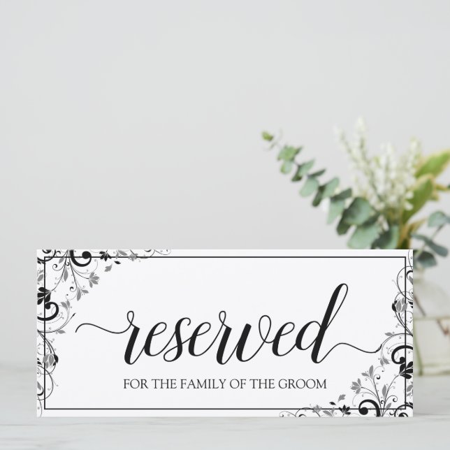 Sinal de Reservado Pendurado | Bouquet Chic (Preto (Em pé/Frente)
