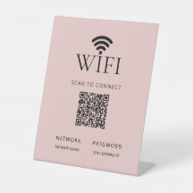 Sinal de Senha WiFi Minimalista com Código QR Rosa