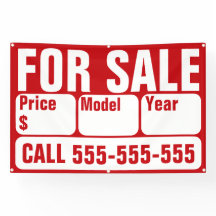 Sinal de VENDA para Carro, Barco, Caminhão, Casa