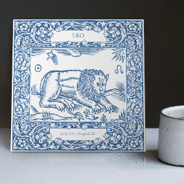 Sinal de Zodíaco do Leo Azul Delft Leo Vintage