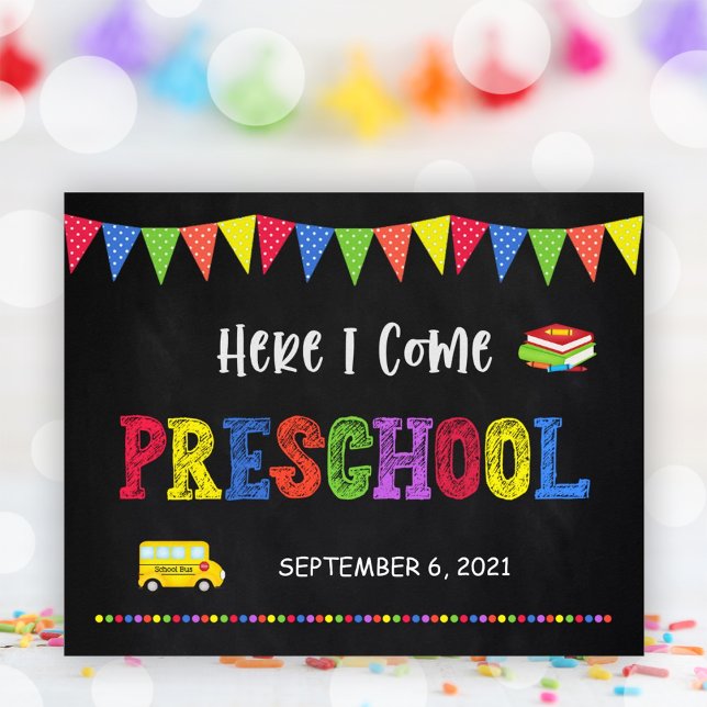 Sinal do Primeiro Dia da Escola | Poster pré-escol (First Day Of School Sign | Preschool Poster)
