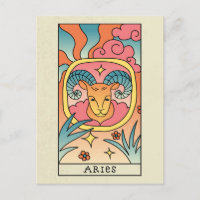 Sinal do Zodíaco Áries Arte Abstrata Cartão Postal