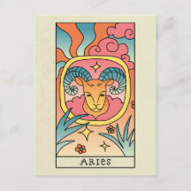 Sinal do Zodíaco Áries Arte Abstrata Cartão Postal
