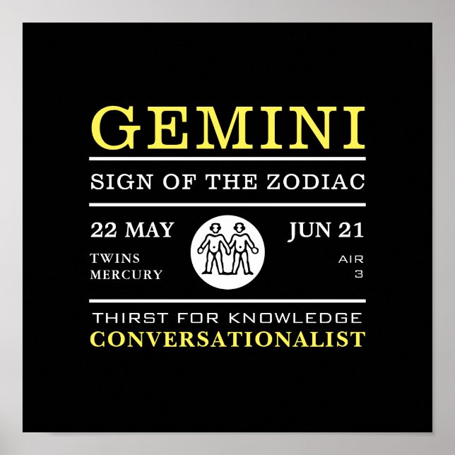 Sinal Gemini do Zodíaco, Poster astrológico (Frente)