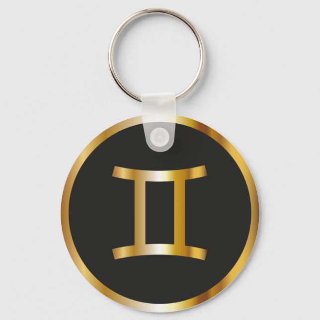 Sinal Gemini Zodiac, Chaveiro preto e Dourado (Frente)