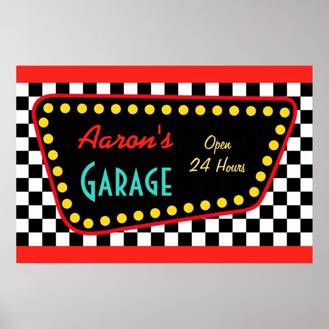 Sinal Personalizado de Garagem Retro em Poster (Frente)