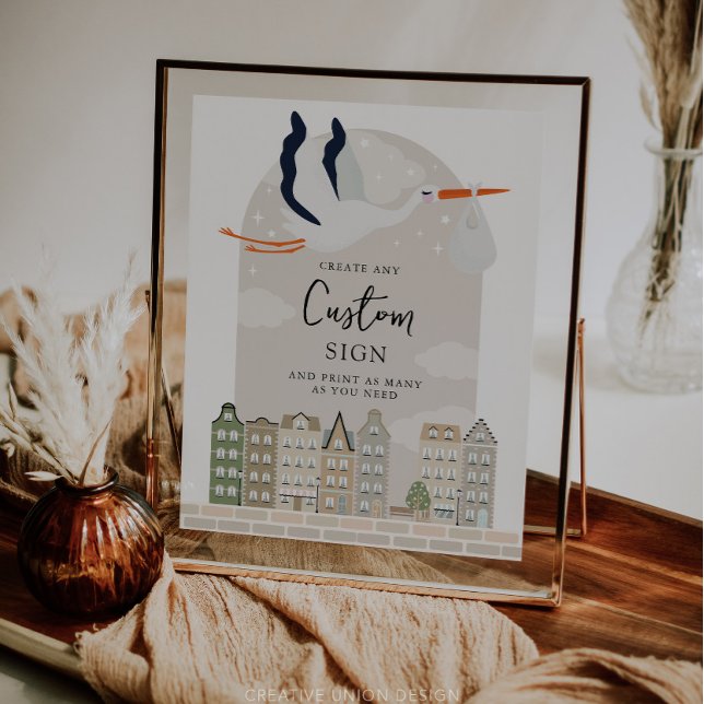 Sinal Personalizado do Chá de fraldas do Stork Boh (Boho Baby Shower Stork)