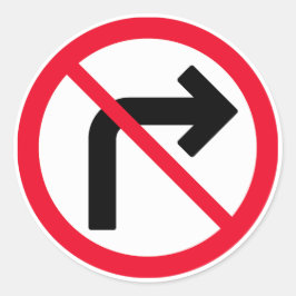 Sinal Proibido de Virar à Direita | Adesivo redond