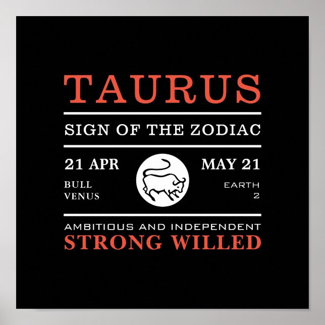 Sinal Taurus do Zodíaco, Poster astrológico (Frente)