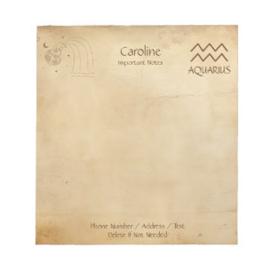 Sinal Zodiac Aquarius - Bloco de Notas Personalizá