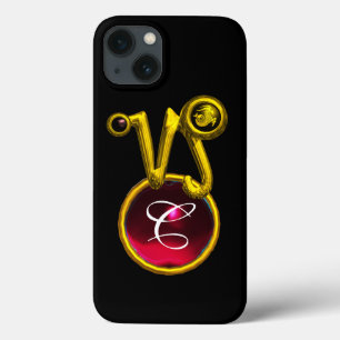 SINAL ZODIAC DOURADO CAPRICORN MONOGRAM VERMELHO R