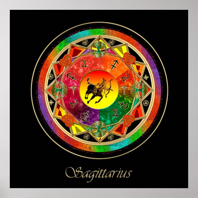 Sinal Zodiac Laranja Sagittarius Mandala Poster (Frente)