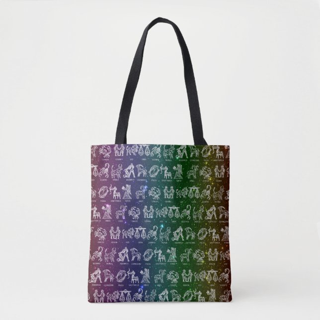 Sinal Zodíaco Tote Bag (Arco-Íris Escuro) (Frente)