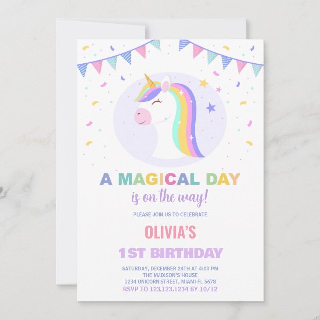 Sinalizadores Unicorn Convites de Aniversário (Frente)