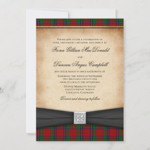 Sinclair Modern Red Tartan Convite Para Casamento