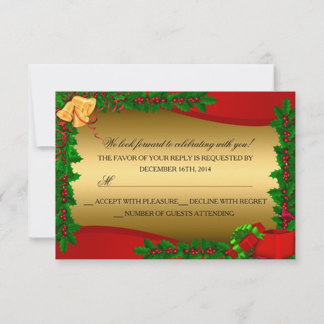 Sino de Folhas de Azevinho Dourado RSVP de Natal (Frente)