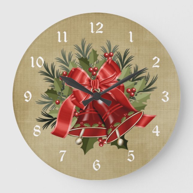 Sino de Natal Vermelho Bonito Relógio de Parede de (Frente)