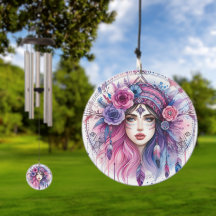Sino de Vento Boho Girl – AI Arte Penas, Boêmio