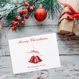 Sinos vermelhos com carta chata de Natal Feliz