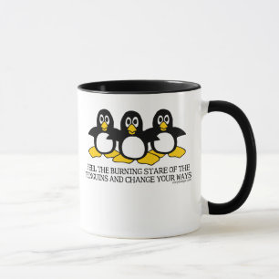 Sinta o olhar fixo ardente da caneca dos pinguins