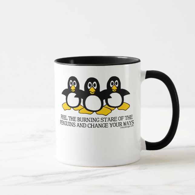 Sinta o olhar fixo ardente da caneca dos pinguins (Direita)