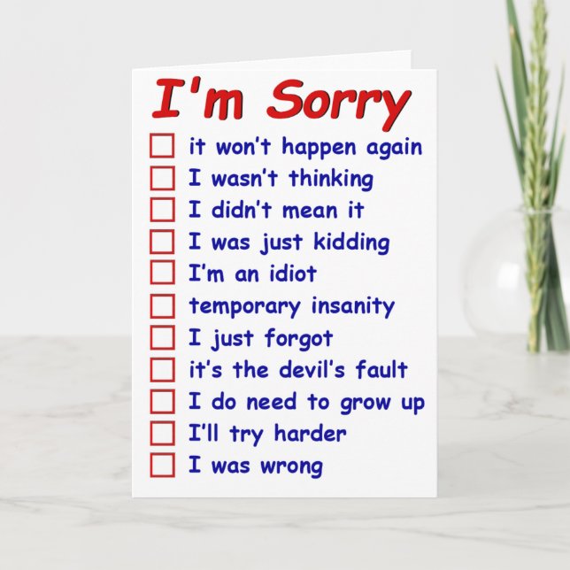 "Sinto muito!" Escolha suas desculpas! Cartão (Frente)