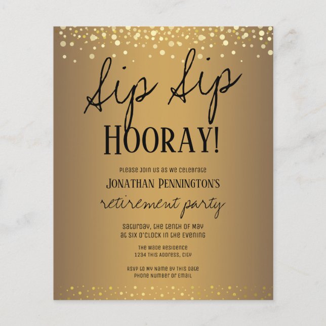 Sip Sip Hooray Elegante Dourado Invit. (Frente)