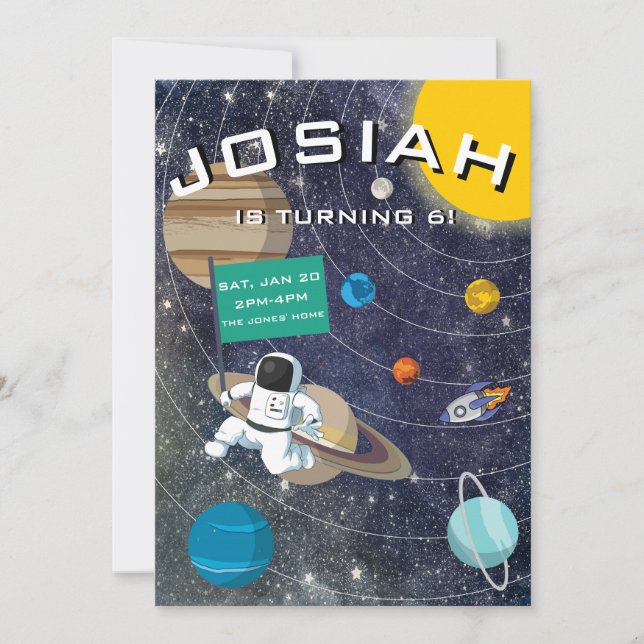Sistema Solar, Convite de aniversário Astronauta (Frente)